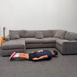 Macy’s Radley 4-Pc. Fabric Chaise Sectional Sofa with Corner Piece - Heavenly Mocha Grey - Can Deliv