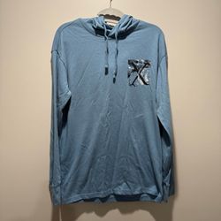 Express Men's Blue Hooded Long Sleeve Graphic Tee Hoodie - S