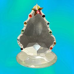 Vintage 1980s Crystal Glass Clear Sparkling Christmas Tree With A Star, 2.25”
