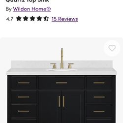 Tidworth 54'' Solid Wood Single Bathroom Vanity with 1.5'' Carrara Quartz Top Sink