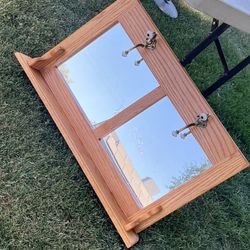 Wood Mirror With Hooks