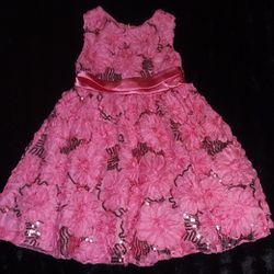 Beautiful Girls Dress by Rare,too Pink Rosettes Sequins Satin Bow Petticoat Sz 5

