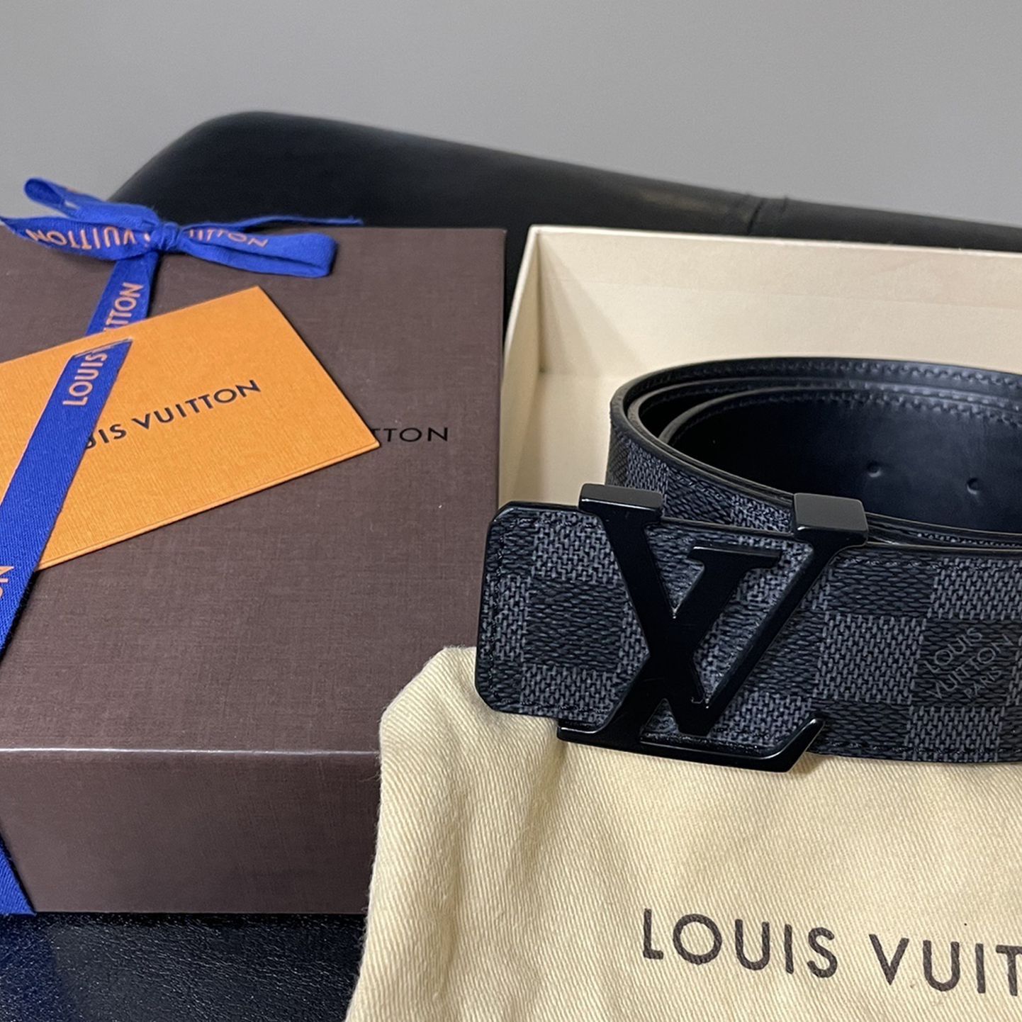 Men’s Louis Vuitton Signature LV Initial Damier Graphite Belt