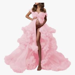 Maternity Pink Ruffled Dress