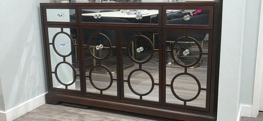 Mirrored Sideboard Buffet Cabinet Dark Wood