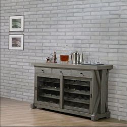 Gray Wood Wine Bar Cabinet with Storage