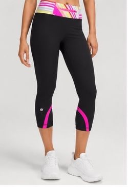 Lululemon Run Inspire Crop II Black Pink Leggings Size 6