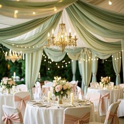 Selling drapping for party ivory and sage green