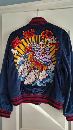 🐉 RARE FIND! RUYIKOI COBALT BLUE VELVET DRAGON JACKET — unisex