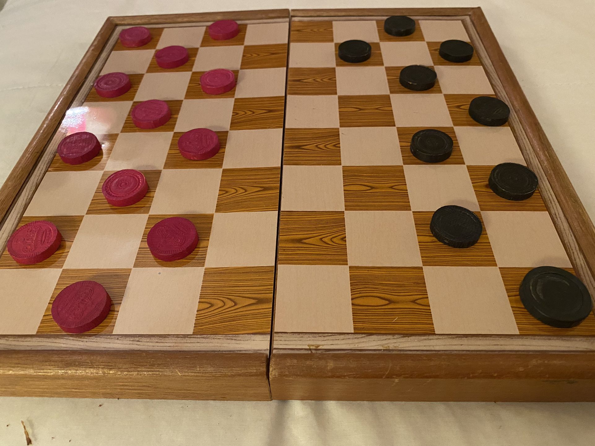 Vintage Wooden Chess & Checker Board