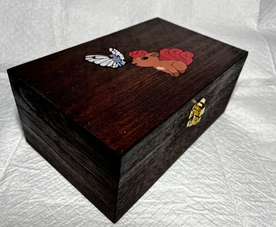 Vulpix And Butterfree inspired engraved wooden box