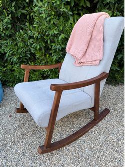 Wood & Gray Upholstered Rocking Chair
