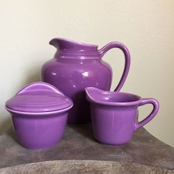 Vintage Nancy Calhoun Flamingo China Pitcher and Cream & Sugar