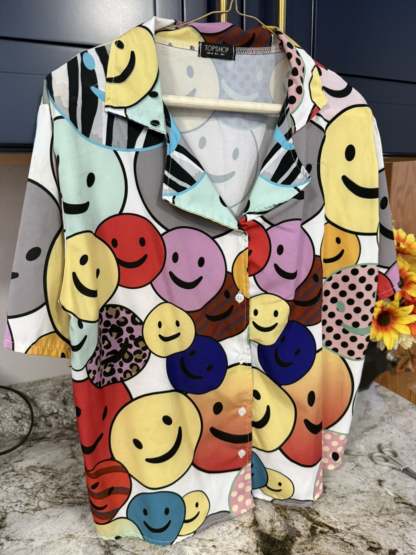 Topshop Smiley Face Print Shirt size M