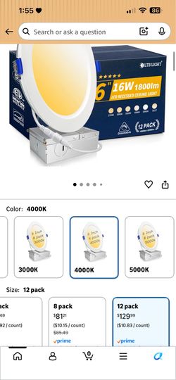 12 Pack Recessed Lighting 6 inch, 4000K Ultra-Thin LED Canless Recessed Lighting, Retrofit Dimmable Recessed Lights, 2000LM 12W=150W Wafer Lights - ET