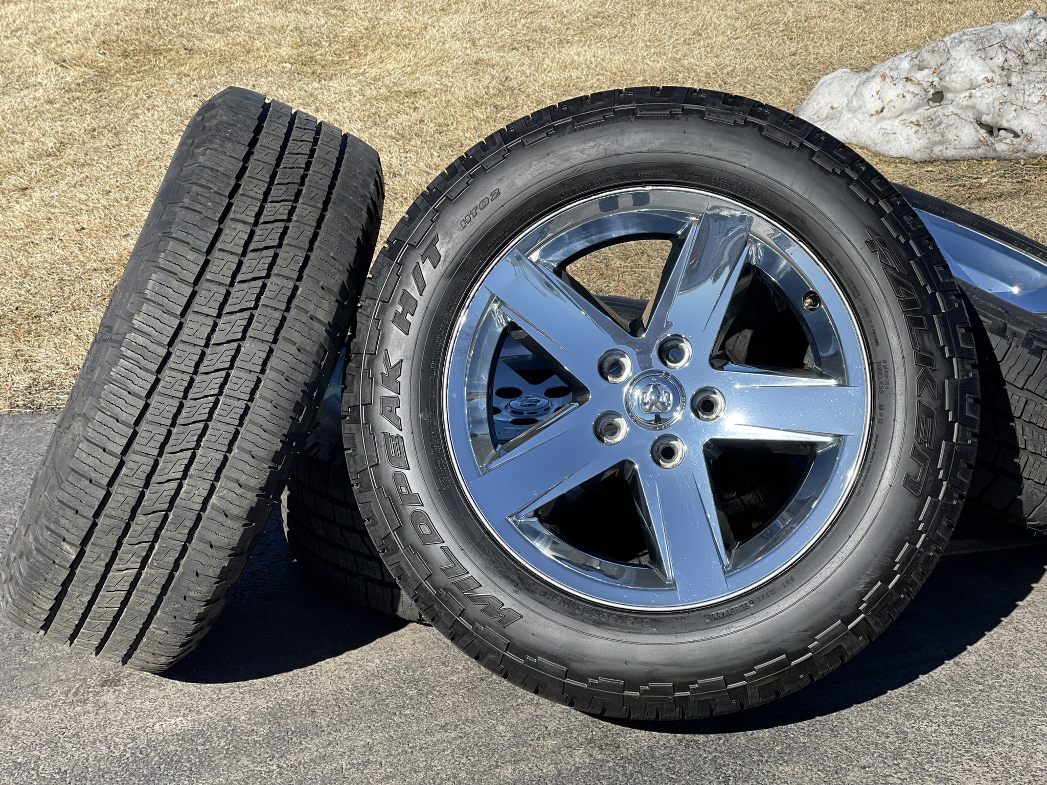 Like NEW Original 20” Dodge Ram 1500 Wheels Chrome 5x5.5 rims Falken Wildpeak tires 275/60R20 All Season 