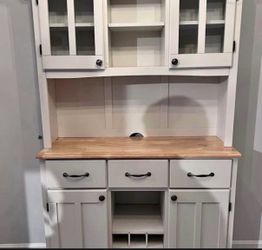 Wood Hutch with Glass Door Cabinets