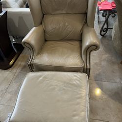 Leather Armchair With Footrest