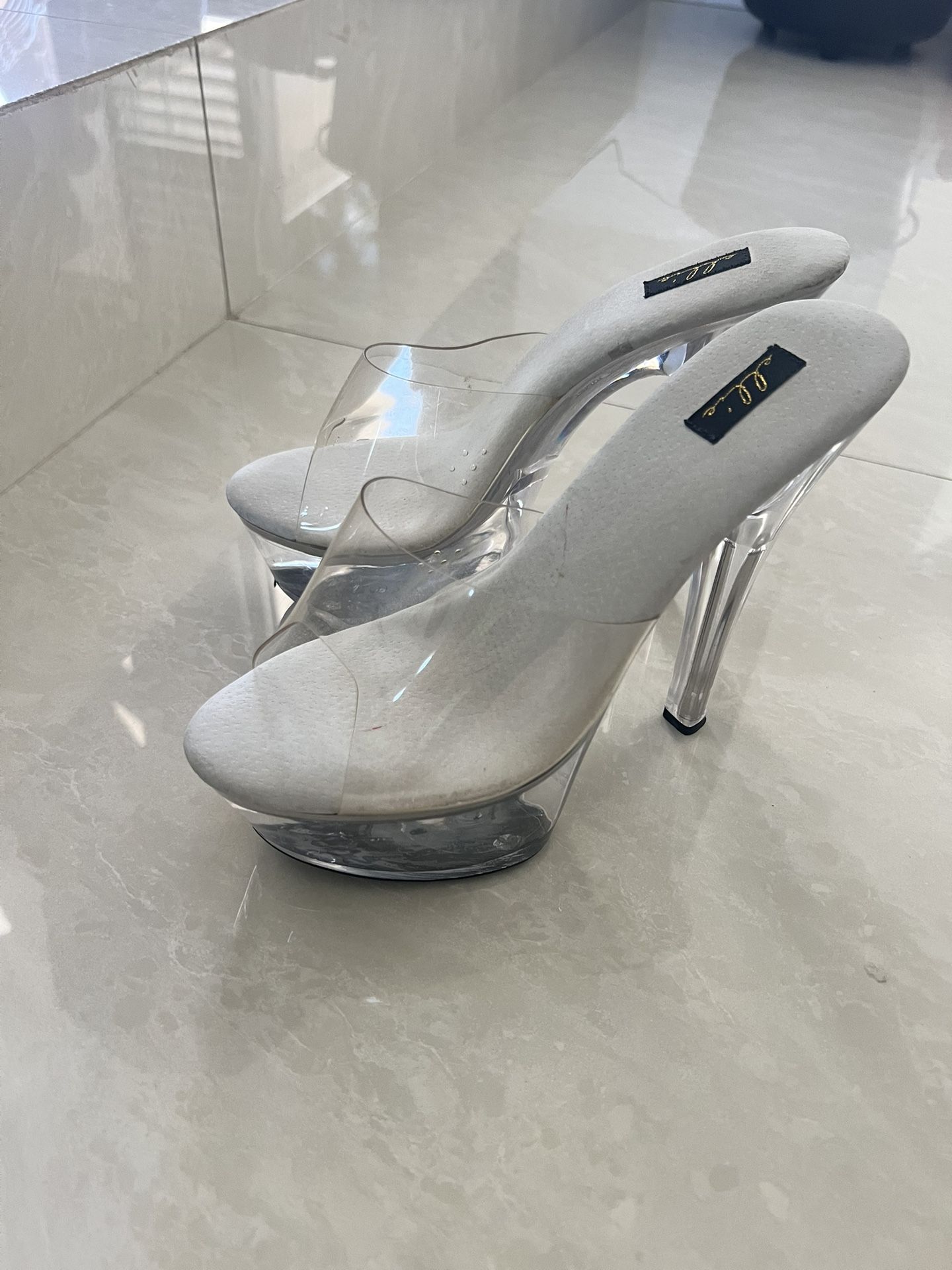 Open Toe Clear Heel Platform Stilettos