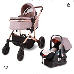 3 in 1 Infant Baby Stroller with Bassinet Mode,Car Seat & Latch Base - Rear Facing Car Seat and Car Seat Base, Car Seat to Stroller in Seconds - Trave