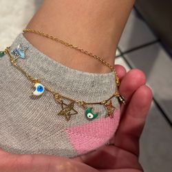Pulsera Del Pie Ojo Oro Laminado 