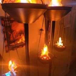 6ft Standing Flame Lights W/ Hanging Torch Lights $60
