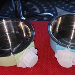 Stainless Steel Crate Hanging Food Water Feeder Coop Cup for Pet (Green, Blue)