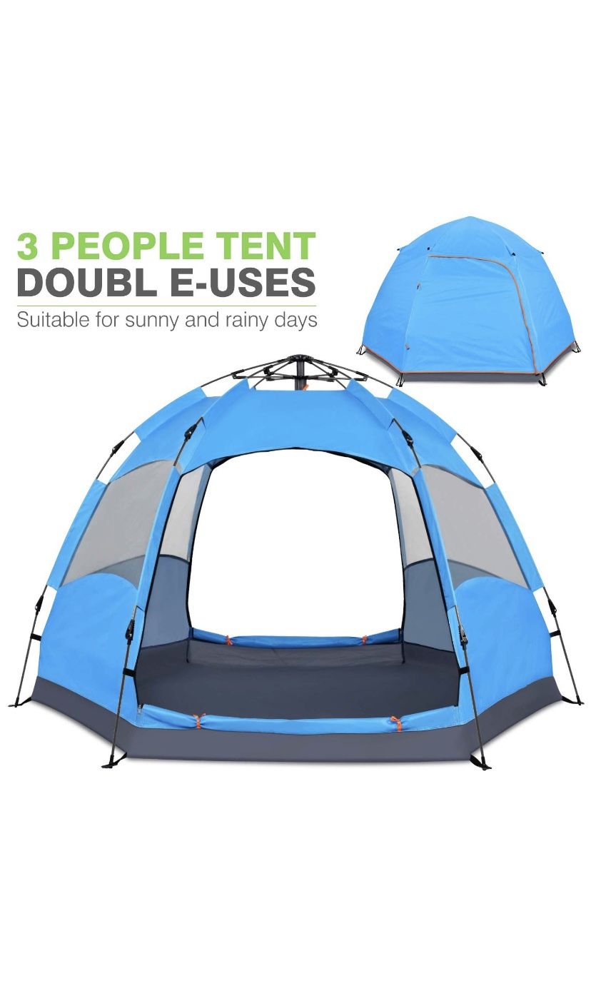 Instant Pop Up Family Camping Tent,Double Layer Waterproof 3 Season for Picnic Fishing Hiking Traveling