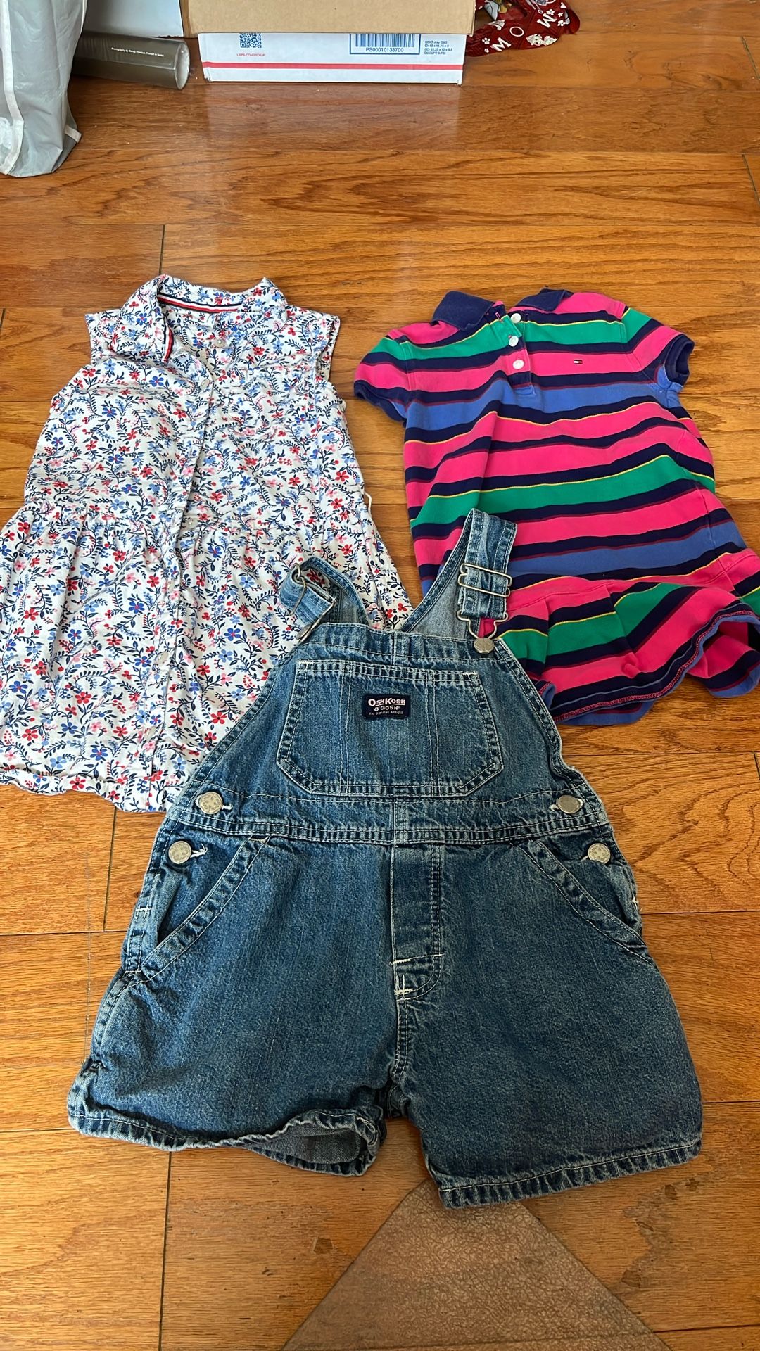 Lot Of 3pcs Toddler Girl Size 4T Tommy Hilfiger Dress Polo Dress Shirt Oshkosh Overall Jeans Short
