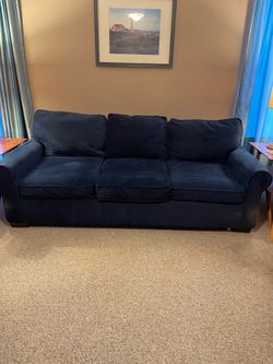 Beautiful navy blue queen sleeper sofa. No rips or stains. Upgraded mattress for more comfort.