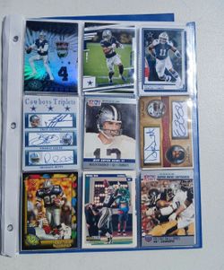 Binder of 27 Dallas Cowboys cards. $10 for everything together. Includes Prescott, Lamb, Staubach, Smith, Irvin, Hall of Famers, Rookie cards and more