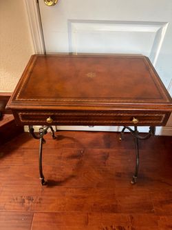 Vintage Maitland-Smith Embossed Leather & Iron Accent Side Table Neoclassical