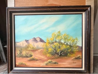 Large Framed Desert Landscape Oil Painting – 35” x 30”