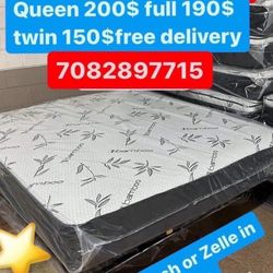 Huge sale for Mattress And Box Twin size mattress and box 150.$ full 190$ Queen 200$ king 290$. Mattress And Box and frame and headboard. King 580$ Qu
