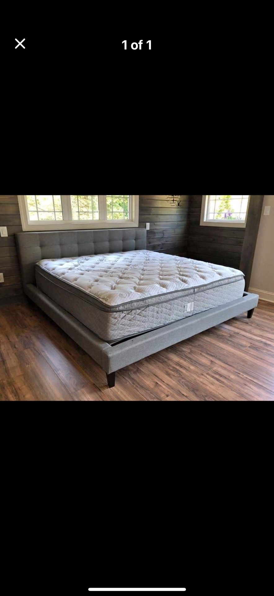 King Size Gray Linen Button Tufted Bed