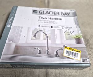 Glacier Bay Builders Double Handle Standard Kitchen Faucet with Side Sprayer in Stainless Steel