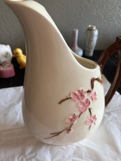 Ceramic Pitcher with Cherry Blossom Relief