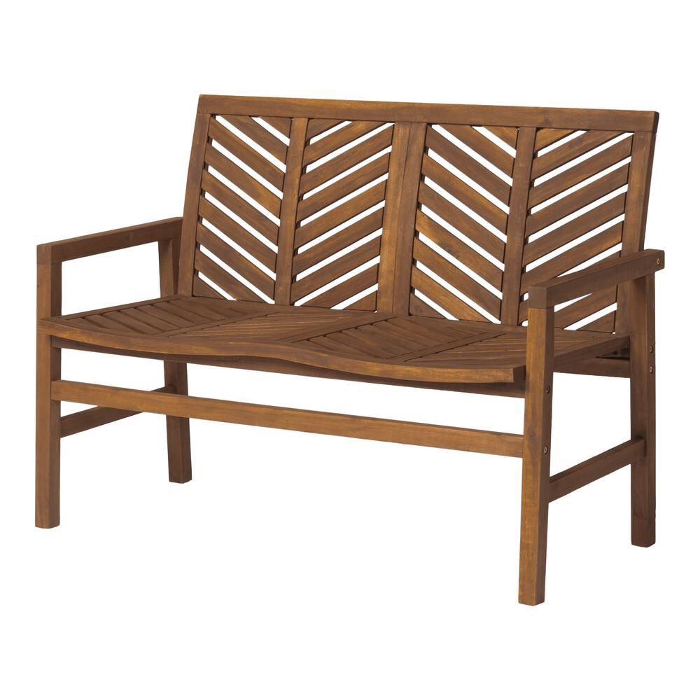 Walker Edison Furniture Company Dark Brown Acacia Wood Outdoor Loveseat with Chevron Design