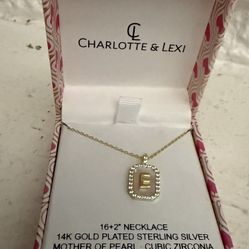 CHARLOTTE &LEXI 16+2" NECKLACE 14K GOLD PLATED STERLING SILVER MOTHER OF PEARL • CUBIC ZIRCONIA Brand new