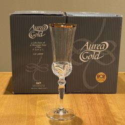 Crystal Aurea 24K Gold Champagne Flutes QTY 8