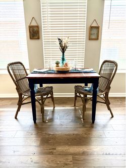 Wood Top Dining Table with Navy Blue Legs