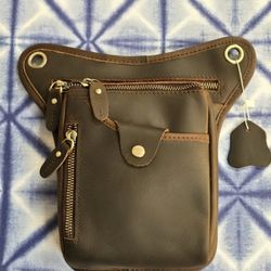 Brown Genuine Leather Hip Waist Satchel Unisex Riding Bag