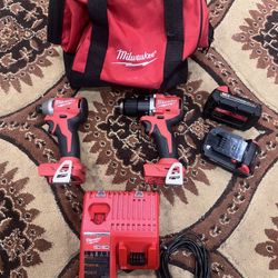 Milwaukee M18 Drill/driver And Impact Set, Can Include Extra Battery For Extra Fee If Needed 