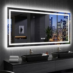 84X32 Inch RGB LED Bathroom Mirror with Lights, Anti-Fog, Dimmable Lighted Bathroom Vanity Mirror, Colorful Multiple Light Modes, RGB Backlit + 