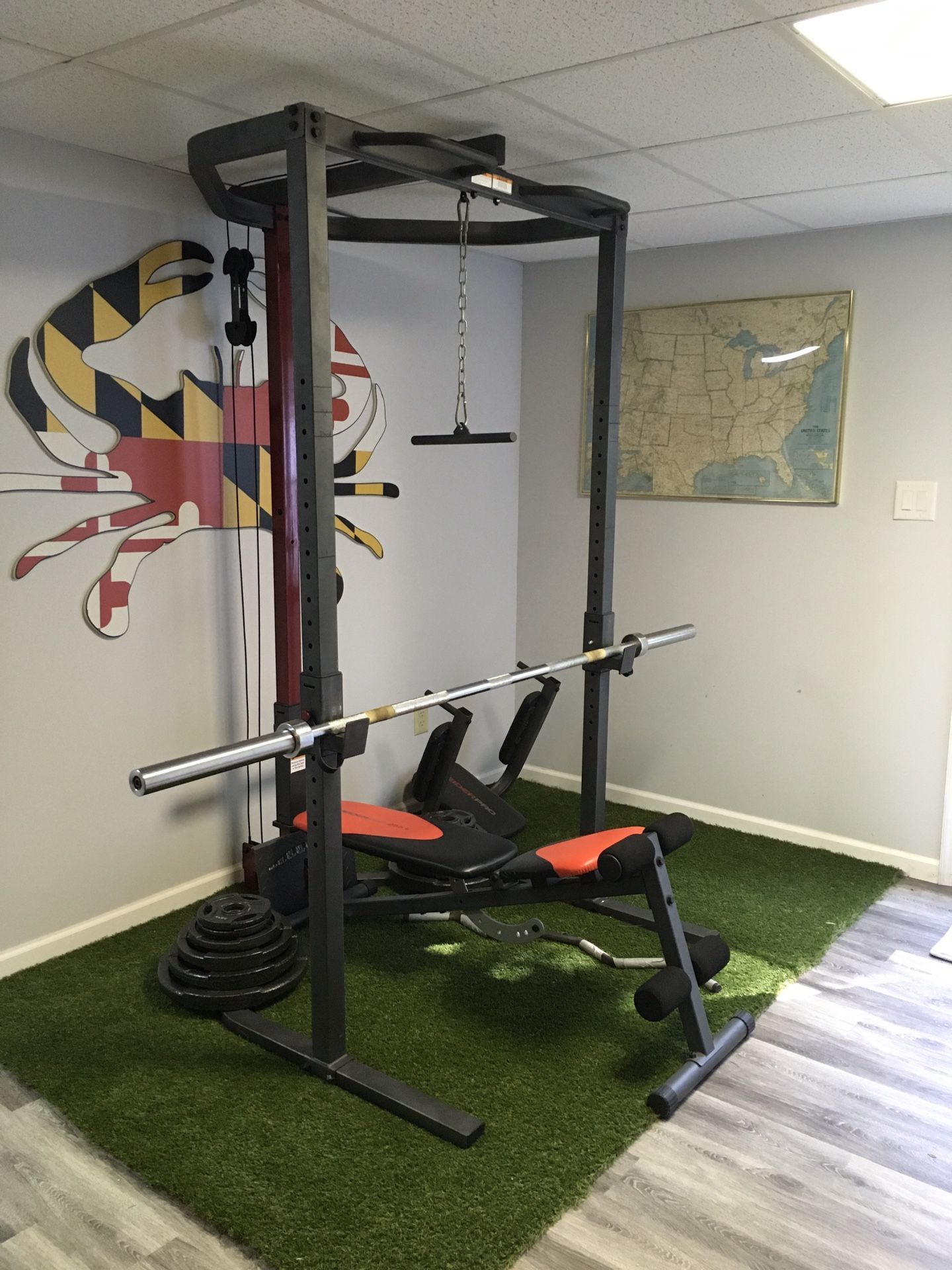 In Home Gym Set With Weights, Rowing Machine And Pull-up Bars