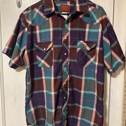 VTG RUSTLER X-Long Tail Lg Pearl Snap Short Sleeve Western Shirt Cowboy Rodeo