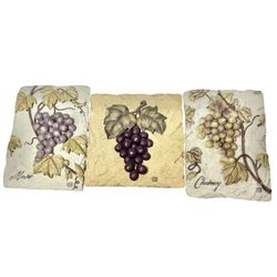 Set of 3 Cheri Blum 3D Grape Wall Kitchen Plaques Merlot Chardonnay