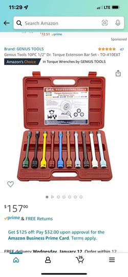 10 Piece 1/2 Drive Torque Bar Set