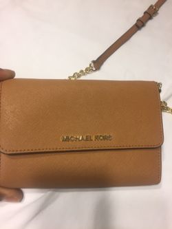 Michael KORS medium saffiano wristlet tote with shoulder strap