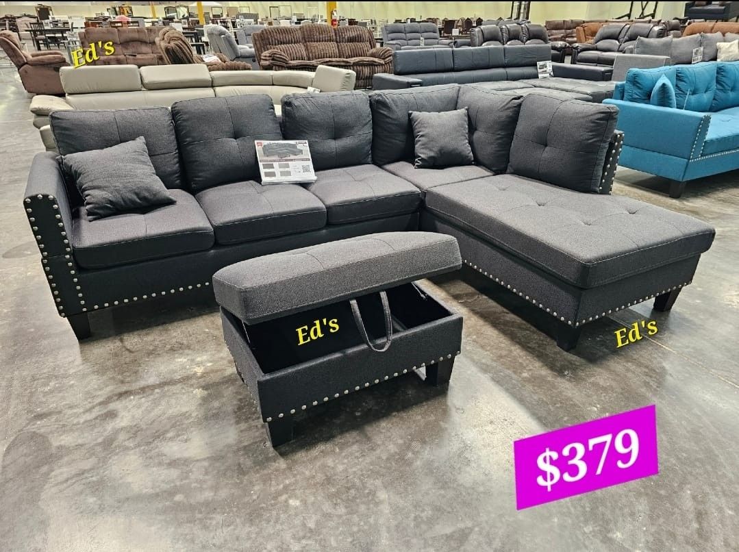 BRAND NEW 3PCS SECTIONAL SOFA SET WITH OTTOMAN AND ACCENT PILOWS INCLUDED $379